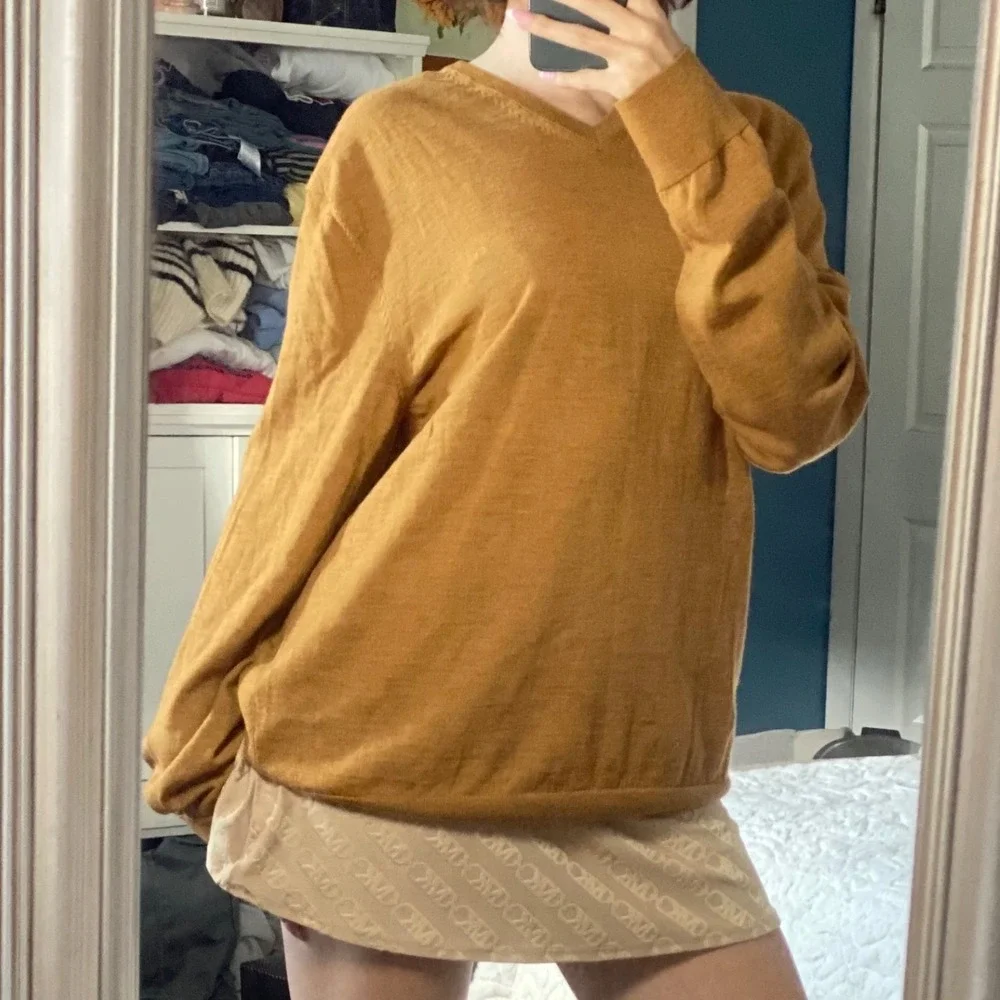 Calvin Klein 2XL Extra Fine Merino Wool Caramel Brown Preppy Minimalist Sweater